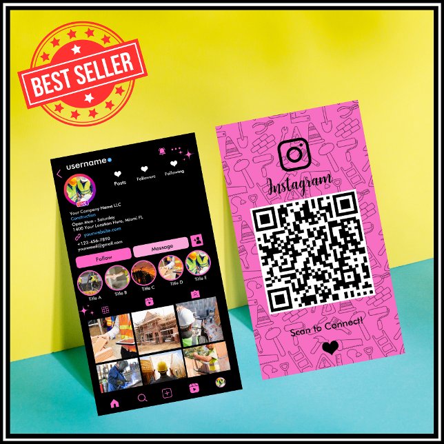 Bauinstagramm Rosa QR-Code Visitenkarte (Von Creator hochgeladen)