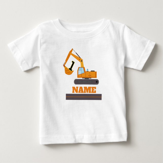 Baujahr 1. Geburtstag - Bagger personalisiert Baby T-shirt (Vorderseite)