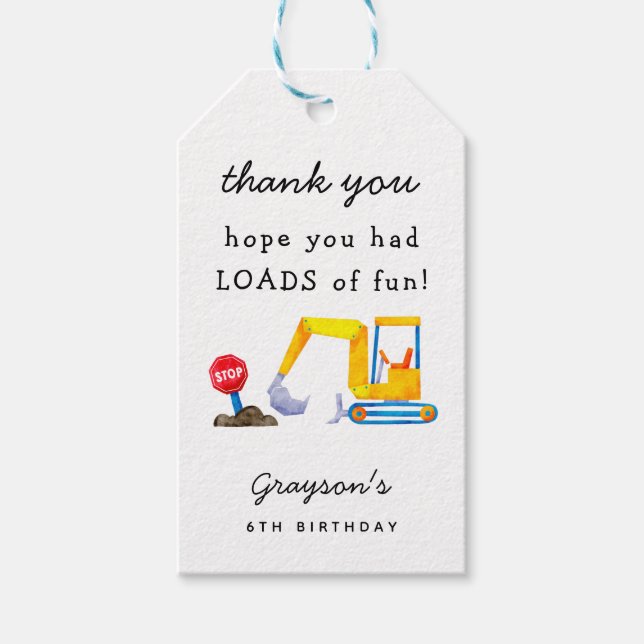 Baujunge Geburtstagspartei Geschenkanhänger (Vorderseite)