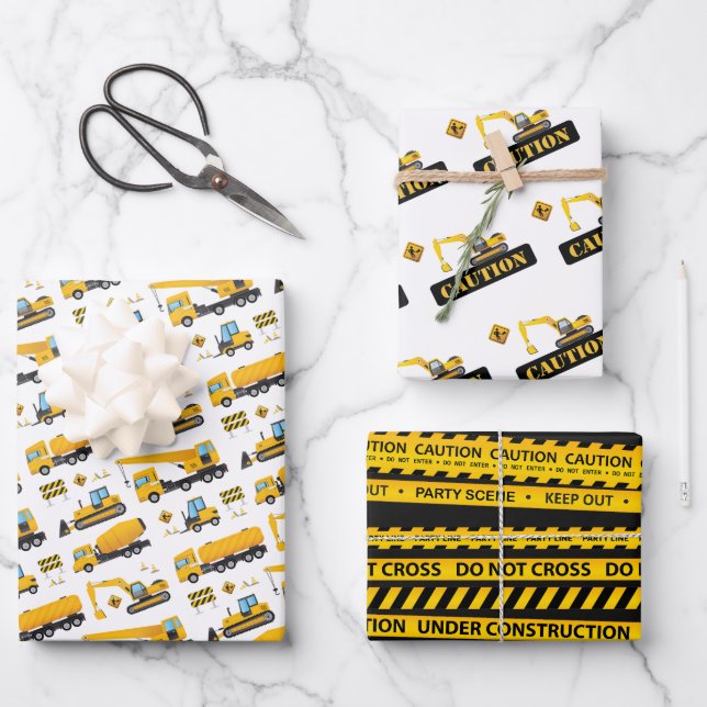 Baukasten Kindergeburtstag Geschenke für LKW Geschenkpapier Set (Vorderseite)