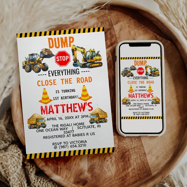 Baukasten Truck 1. Geburtstag Party Einladung (Von Creator hochgeladen)