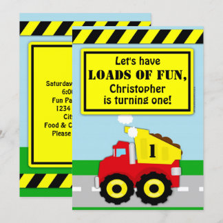 Baukasten Truck Boys erster Geburtstag Einladung