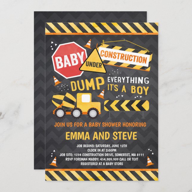 Baukinderdusche Einladung Truck Dusche (Vorne/Hinten)