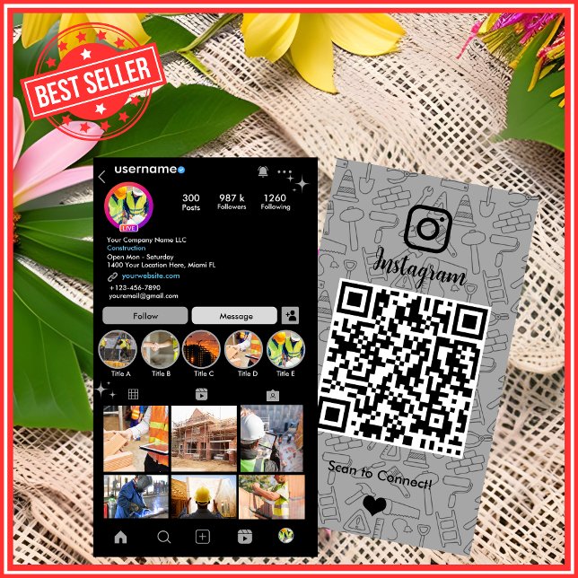 Baukonstruktion Instagram Grauer QR-Code Visitenka Visitenkarte (Von Creator hochgeladen)