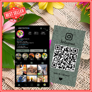 Baukonstruktion Instagram Sage Green QR-Code Visitenkarte