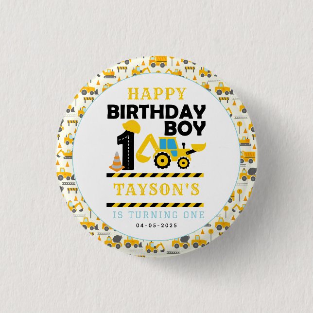 Baulastwagen 1. Geburtstag | Kinderparty Button (Vorderseite)
