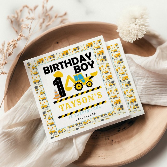 Baulastwagen 1. Geburtstag | Kinderparty Serviette (Von Creator hochgeladen)