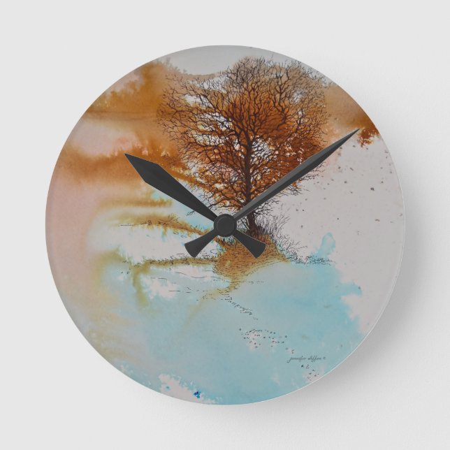 Baum Abstrakte Malerei Landschaft Kunst Runde Wanduhr (Vorderseite)