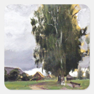 Baum an einem Dorf Quadratischer Aufkleber