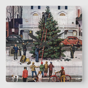 Baum auf dem Platz der Stadt Quadratische Wanduhr