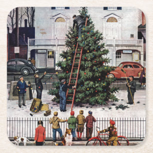 Baum auf dem Platz der Stadt Rechteckiger Pappuntersetzer