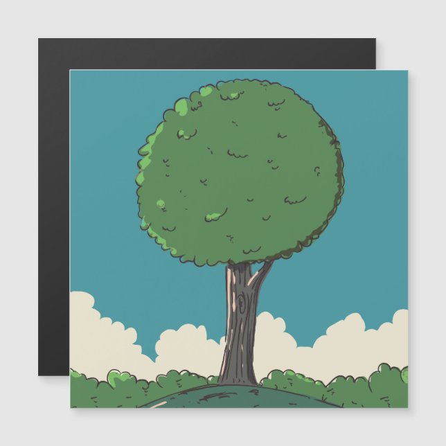 Baum auf einem Hügel Magnetkarte (Vorne/Hinten)