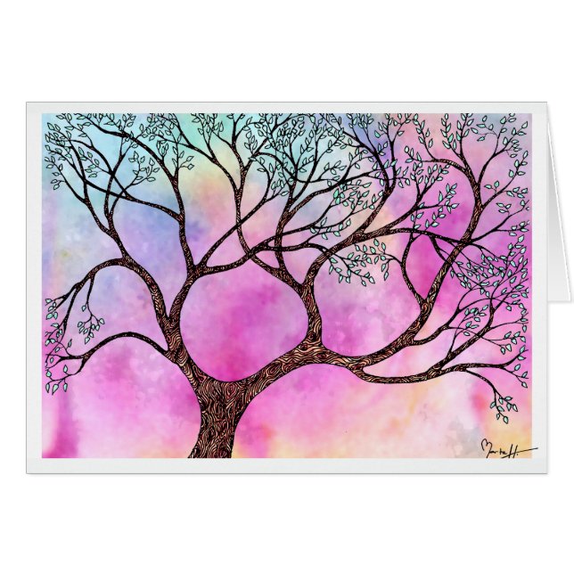 Baum auf Pergament mit Aquarell-Hintergrund (Vorderseite (Horizontal))