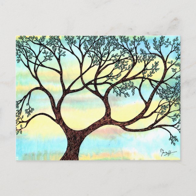 Baum auf Vellum mit Aquarellgrund Postkarte (Vorderseite)