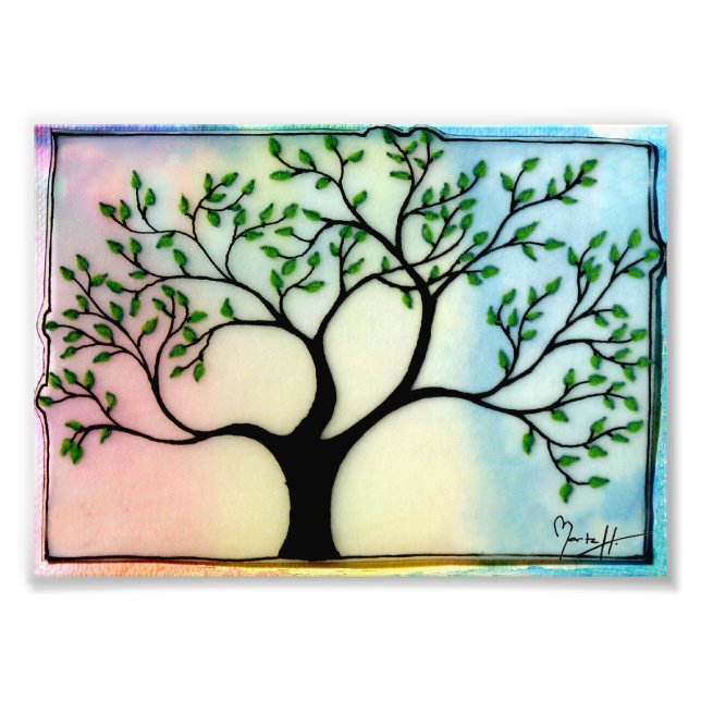 Baum auf Vellum über Aquarell Fotodruck (Vorne)