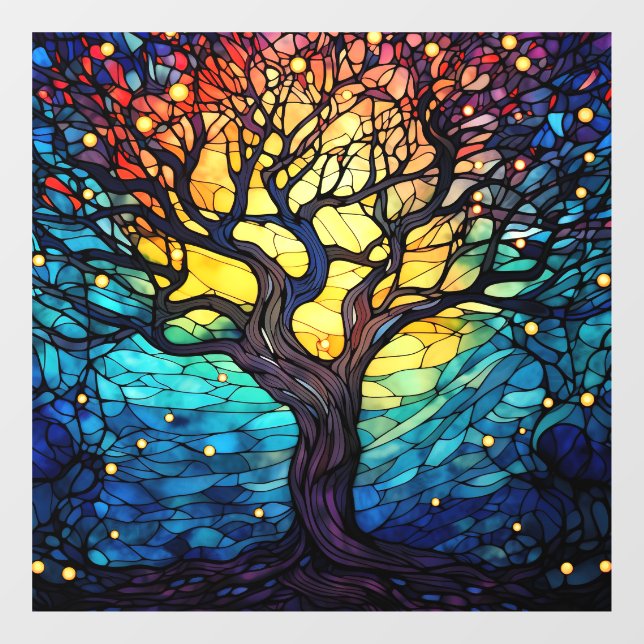 Baum aus festem Glas Fensteraufkleber (Blatt)