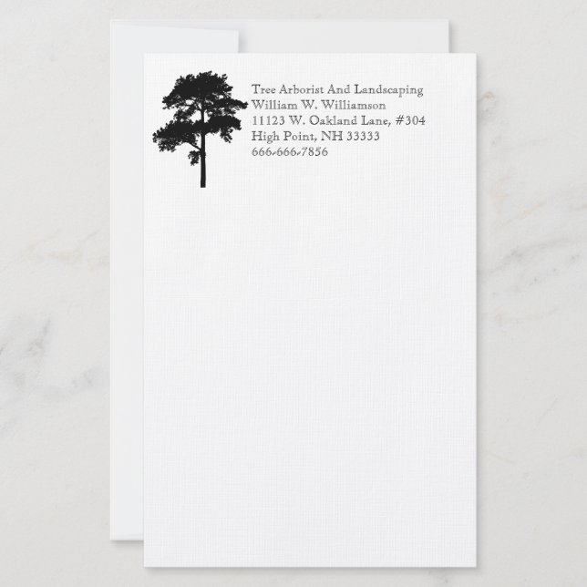 Baum Black Nature Arborist Landschaft Business Briefpapier (Vorderseite)