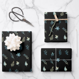 Baum-Blätter botanisch elegante Blue Aquarell Geschenkpapier Set