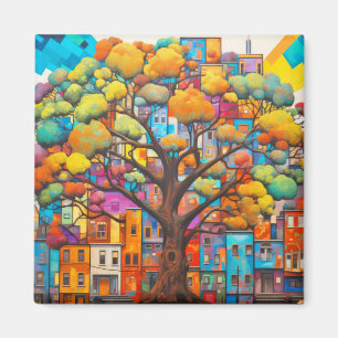 Baum Civilization Concept Abstrakte farbenfrohe Ma Magnet