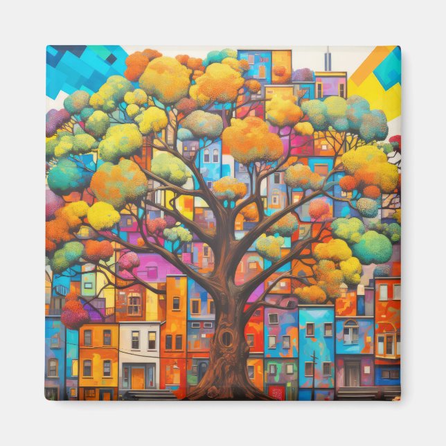 Baum Civilization Concept Abstrakte farbenfrohe Ma Magnet (Vorne)