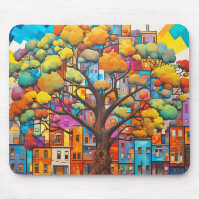 Baum Civilization Concept Abstrakte farbenfrohe Ma Mousepad (Vorne)