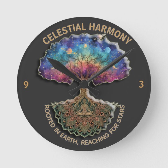 Baum der himmlischen Harmonie - Kosmisches Meditat Runde Wanduhr (Vorderseite)