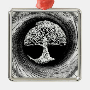 Baum der Leben-Stille innen Silbernes Ornament