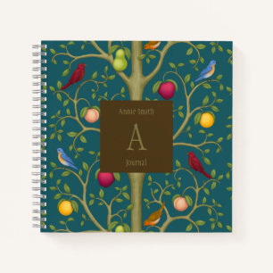 Baum der lebenden Schätze Monogramm-Quadrat Notizbuch