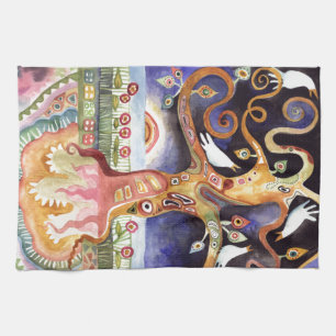 BAUM DER LEBENSWatercolor-Tauben Geschirrtuch