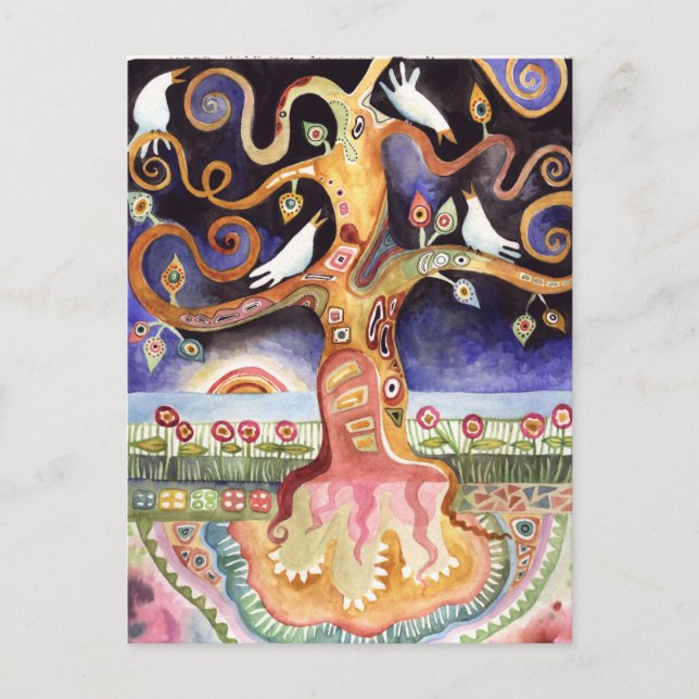 BAUM DER LEBENSWatercolor-Tauben Postkarte (Vorderseite)