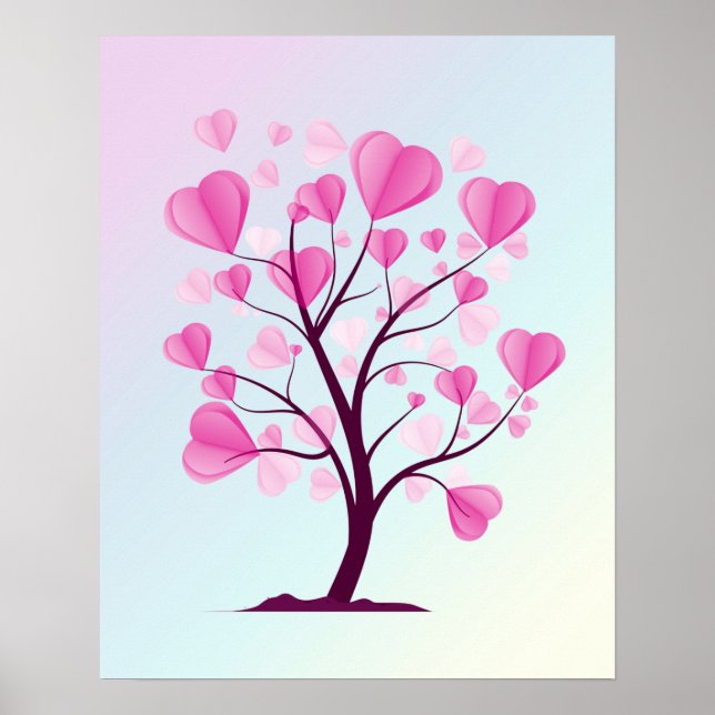 Baum der Liebe Baum des Herzens Rosa Pastell Roman Poster (Vorne)