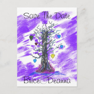 Baum der Liebe Save the Date Lila Ankündigungspostkarte