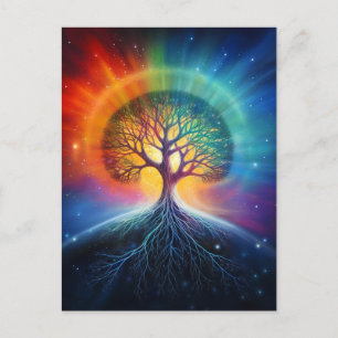 Baum der surrealen Regenbogenkunst Postkarte