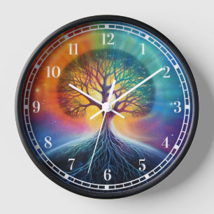 Baum der surrealen Regenbogenkunst Uhr