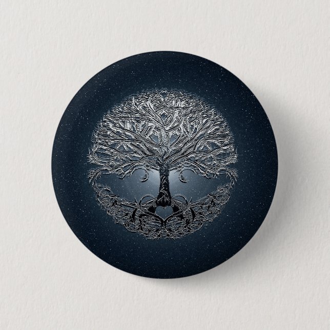 Baum des Leben-Nova-Blaus Button (Vorderseite)