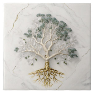 Baum des Lebens 3D-Illustration Weißer Marmor Fliese