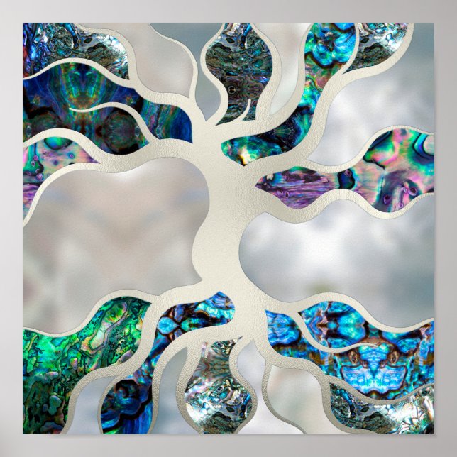 Baum des Lebens - Abalone-Schale und Perle Poster (Vorne)