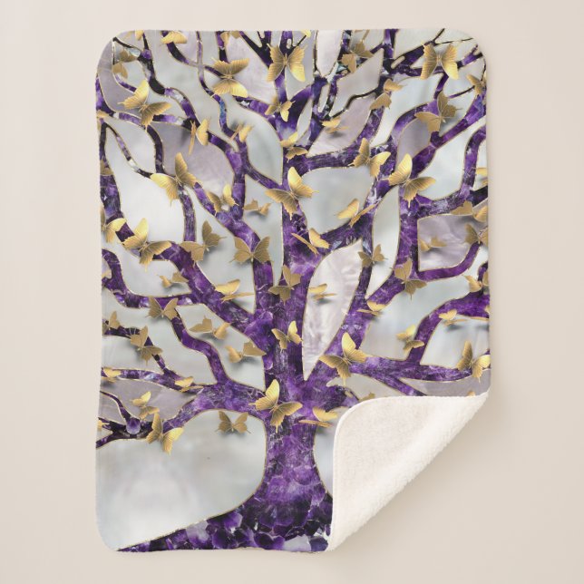 Baum des Lebens - Amethyst und Schmetterlinge Sherpadecke (Vorderseite)