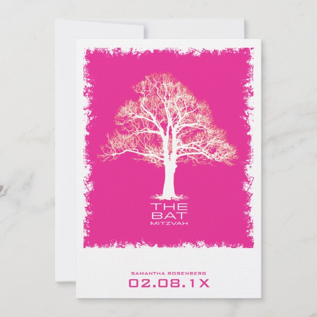 Baum des Lebens Bat Mitzvah Einladung in Rosa (Vorderseite)