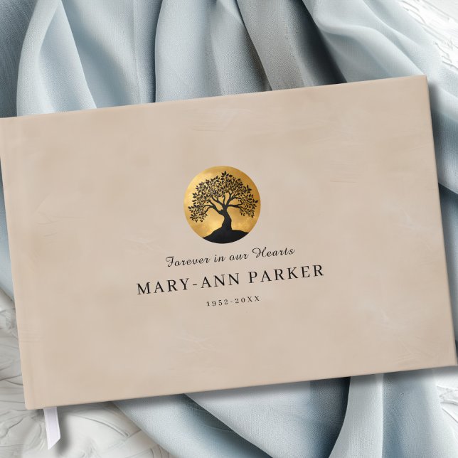 Baum des Lebens! Benutzerdefiniert in Beige Gästebuch (Tree of Life! Memorial Beige Custom Guest Book)