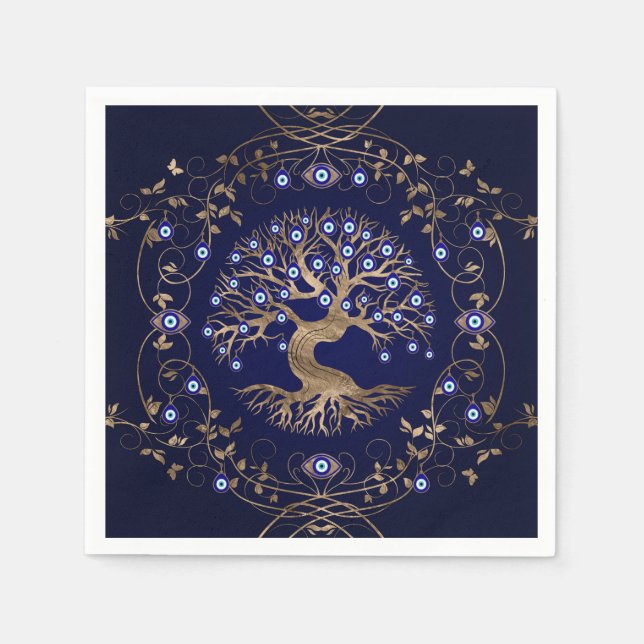 Baum des Lebens böse Augen Ornament Serviette (Vorderseite)