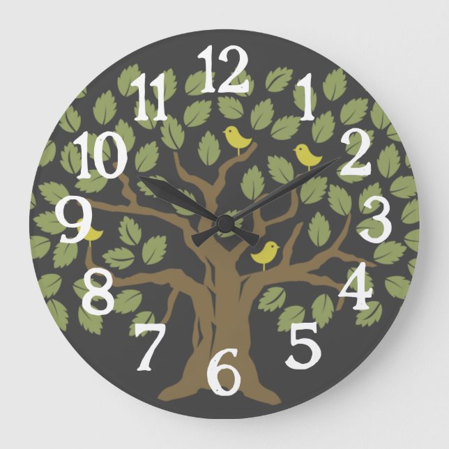 Baum des Lebens Botanische Minimalistische große U Wanduhr (Vorderseite)