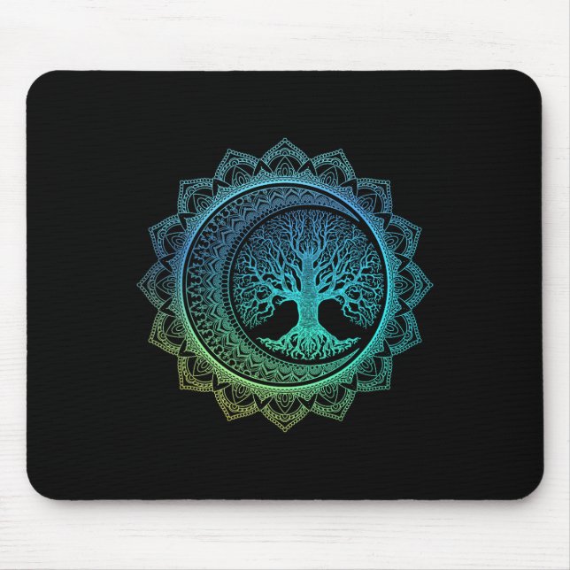 Baum des Lebens Cresent Mondphasen Florales Mandal Mousepad (Vorne)