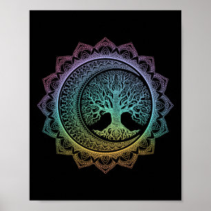 Baum des Lebens Cresent Mondphasen Florales Mandal Poster