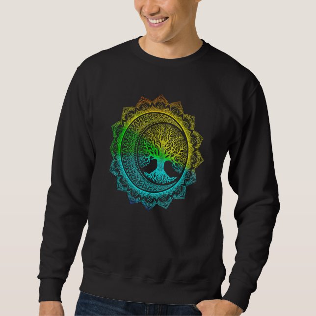Baum des Lebens Cresent Mondphasen Florales Mandal Sweatshirt (Vorderseite)