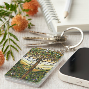 Baum des Lebens/des Tiffany-Buntglas-Fensters Schlüsselanhänger