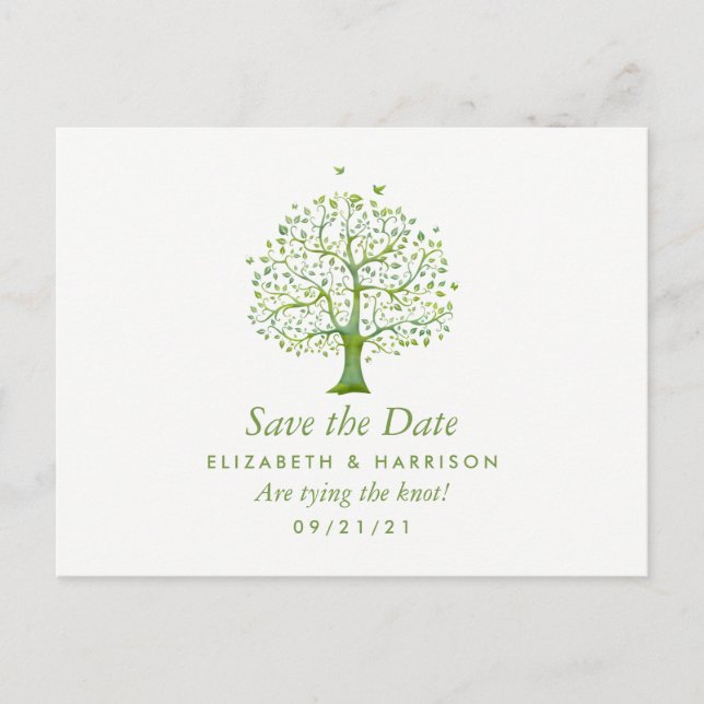 Baum des Lebens, Elegante Hochzeit Save the Date Ankündigungspostkarte (Vorderseite)