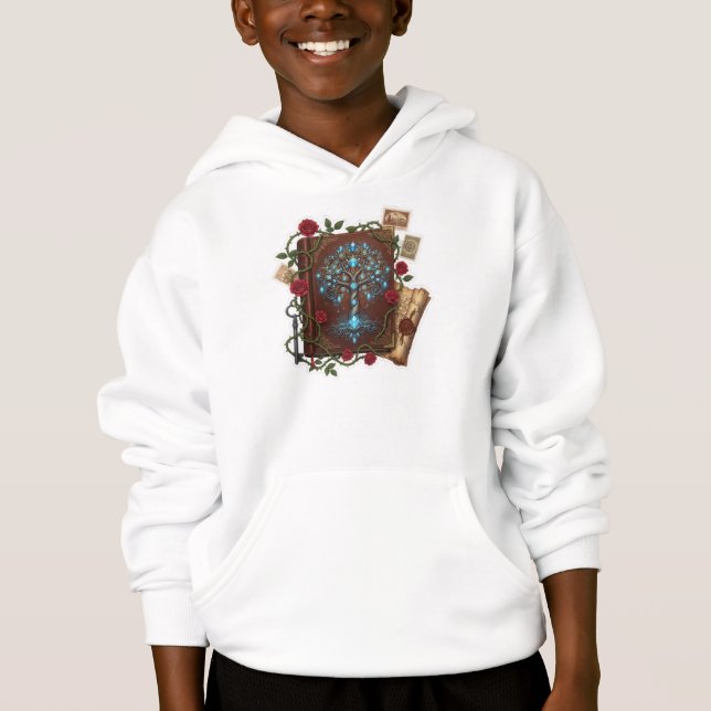 Baum des Lebens Fantasy-Zauberbuch-Design Hoodie (Vorderseite)
