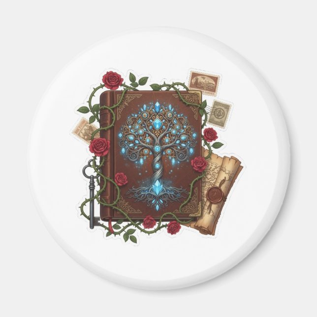 Baum des Lebens Fantasy-Zauberbuch-Design Magnet (Vorne)
