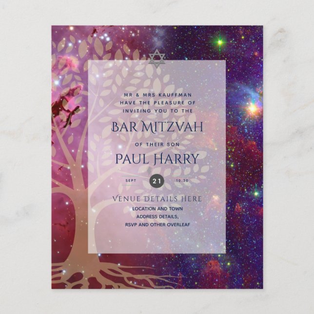 Baum des Lebens Galaxy Blue BAR MITZVAH Einladunge Flyer (Vorne)